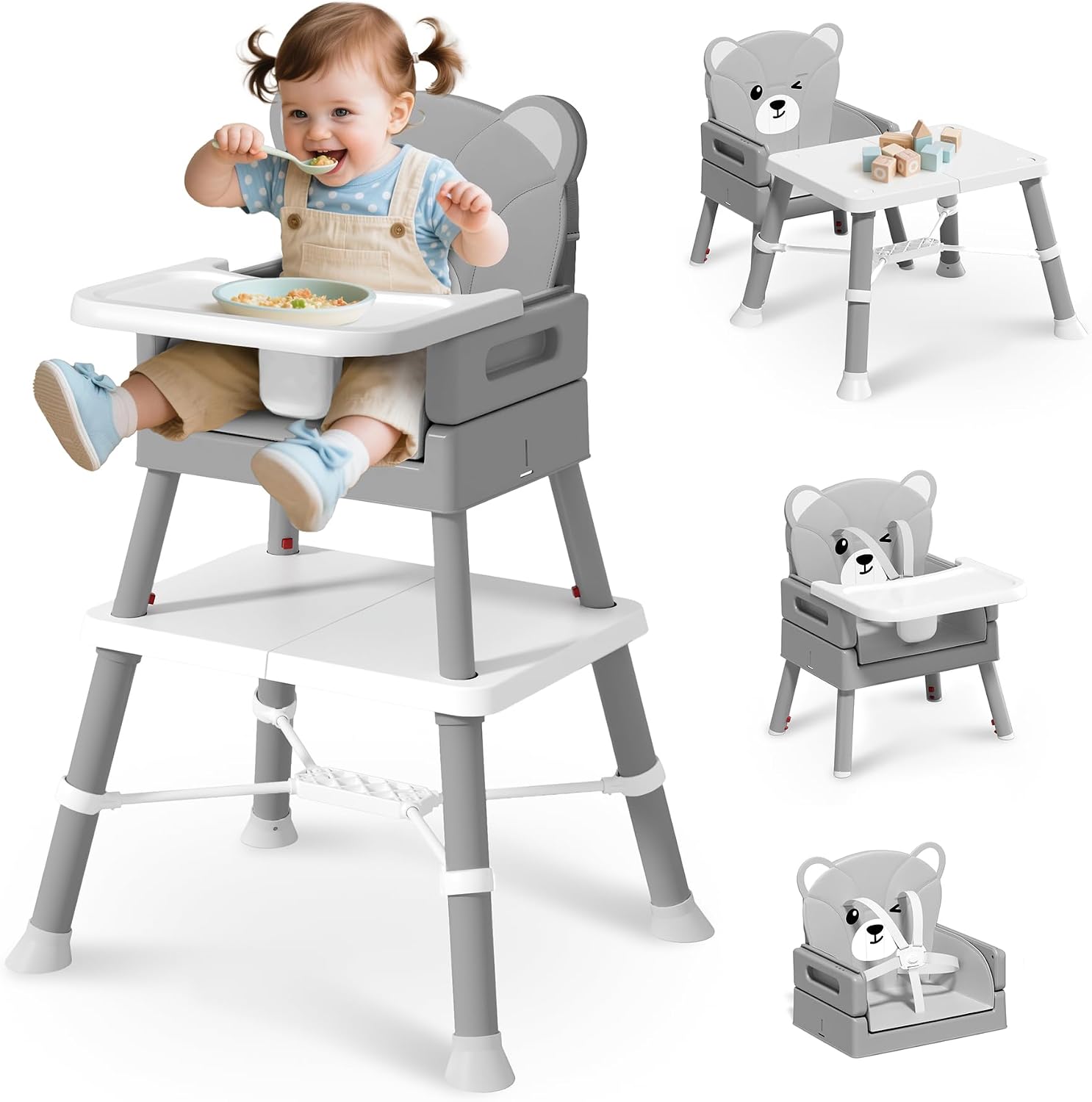 Detalle de COOSEYA 6 in 1 Seggiolone Papa: seggiolone evolutivo da 6 mesi a 3 anni, grigio