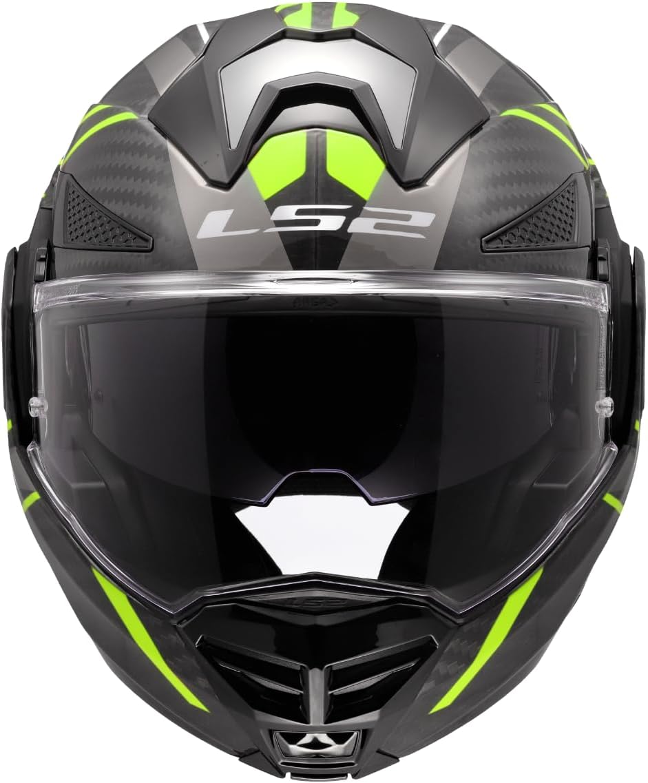 Detalle de LS2 ADVANT X CARBON FUTURE II Gloss H-V Yellow, M – Casco modulare con visiera retrattile e antinebbia