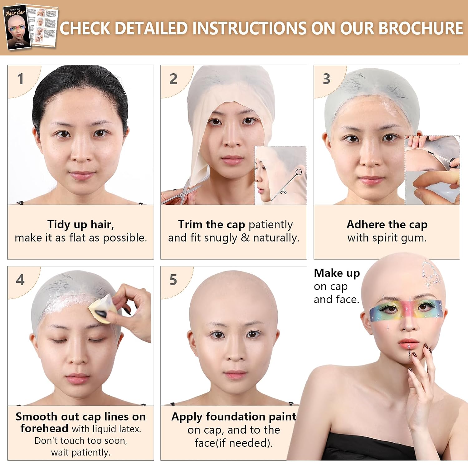 Detalle de BOBISUKA STBS039_SET1 Bald Cap Makeup Kit with Latex and 5-Color Greasepaint