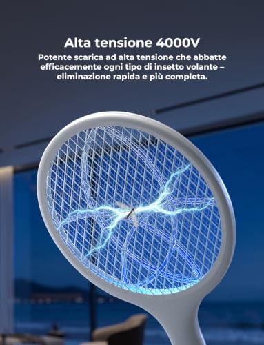 Detalle de Racchetta Zanzare Elettrica YISSVIC 4000V, USB-C, 1500 mAh: efficacia e comodità in un 2-in-1
