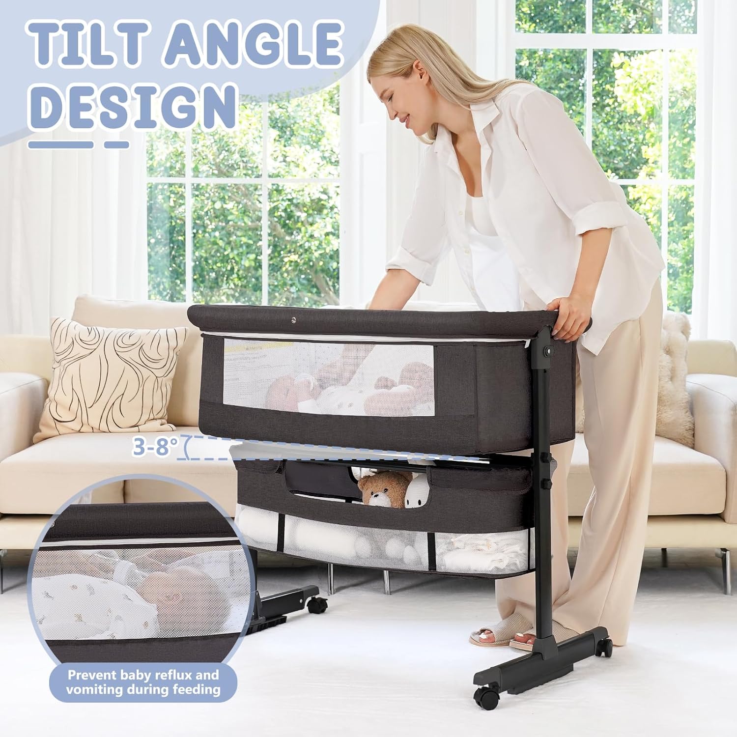 Detalle de 3-in-1 Bedside Bassinet with Wheels