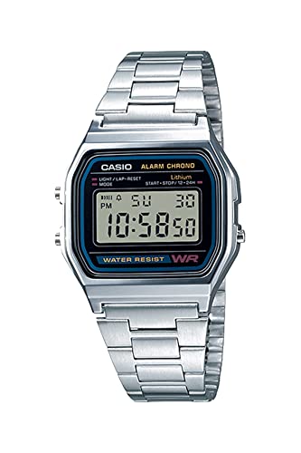 Detalle de Casio A158WA Series Unisex Digital Watch — Silver/Black, Vintage Style