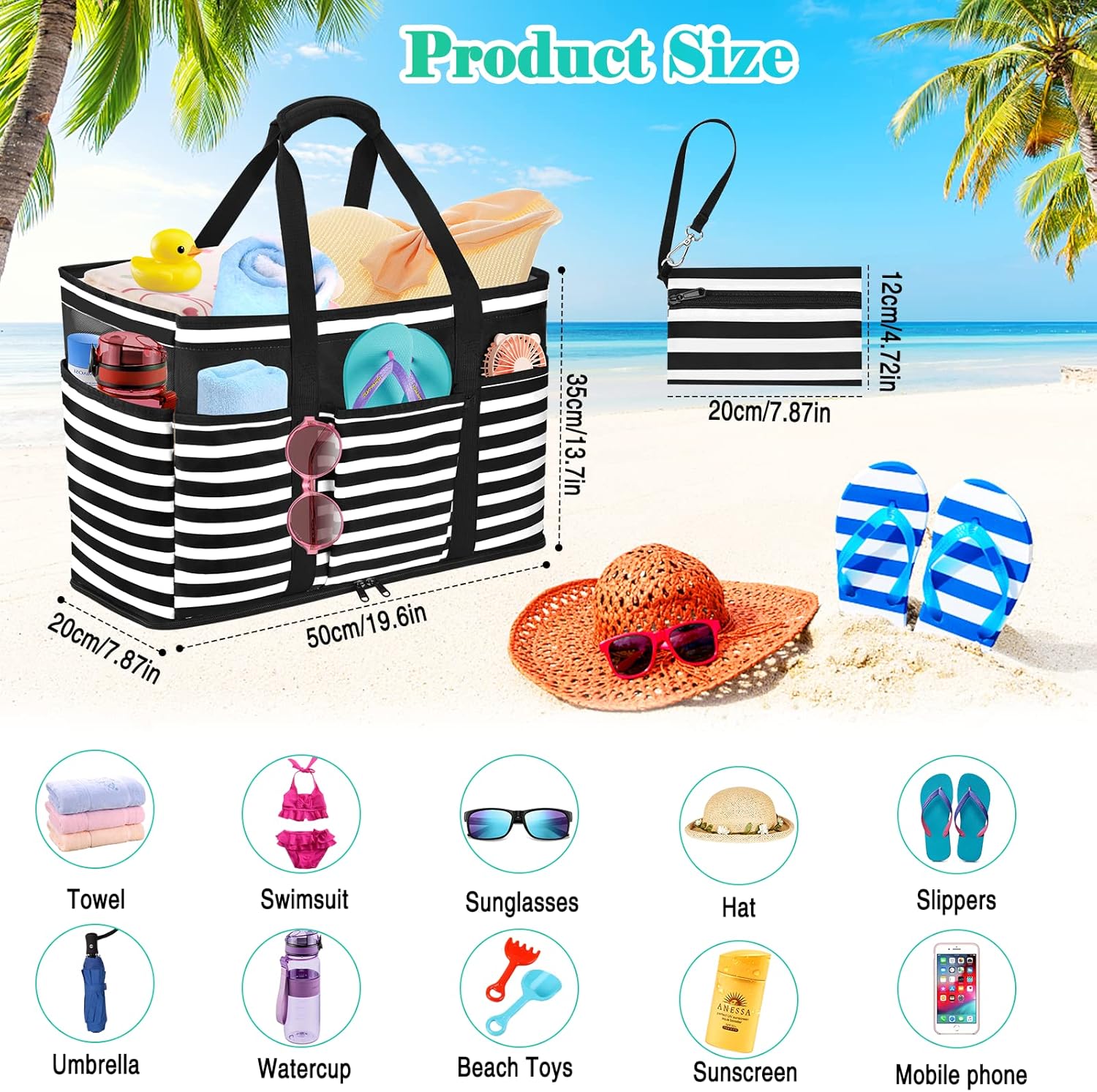 Detalle de JUYANO Strandtasche XXL 45L für Familie