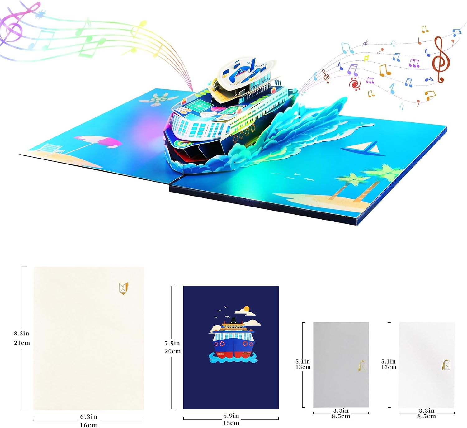 Detalle de GREETING ART Pop Up Karte Kreuzfahrtschiff – Geburtstagskarte mit Musik und Licht (Happy Birthday)