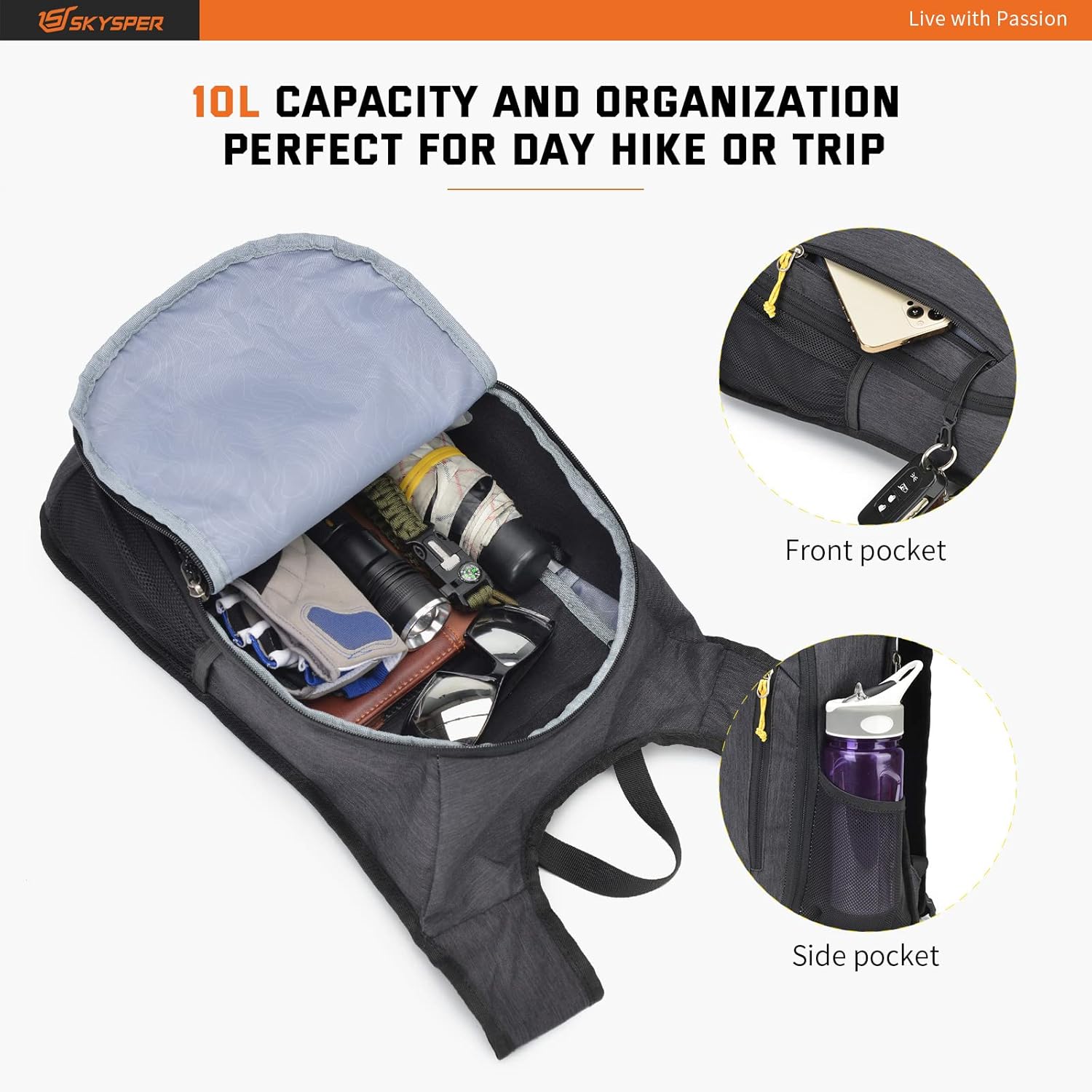 Detalle de SKYSPER Small Daypack 10L Packable Lightweight Hiking Backpack (Foldable Travel Day Pack)