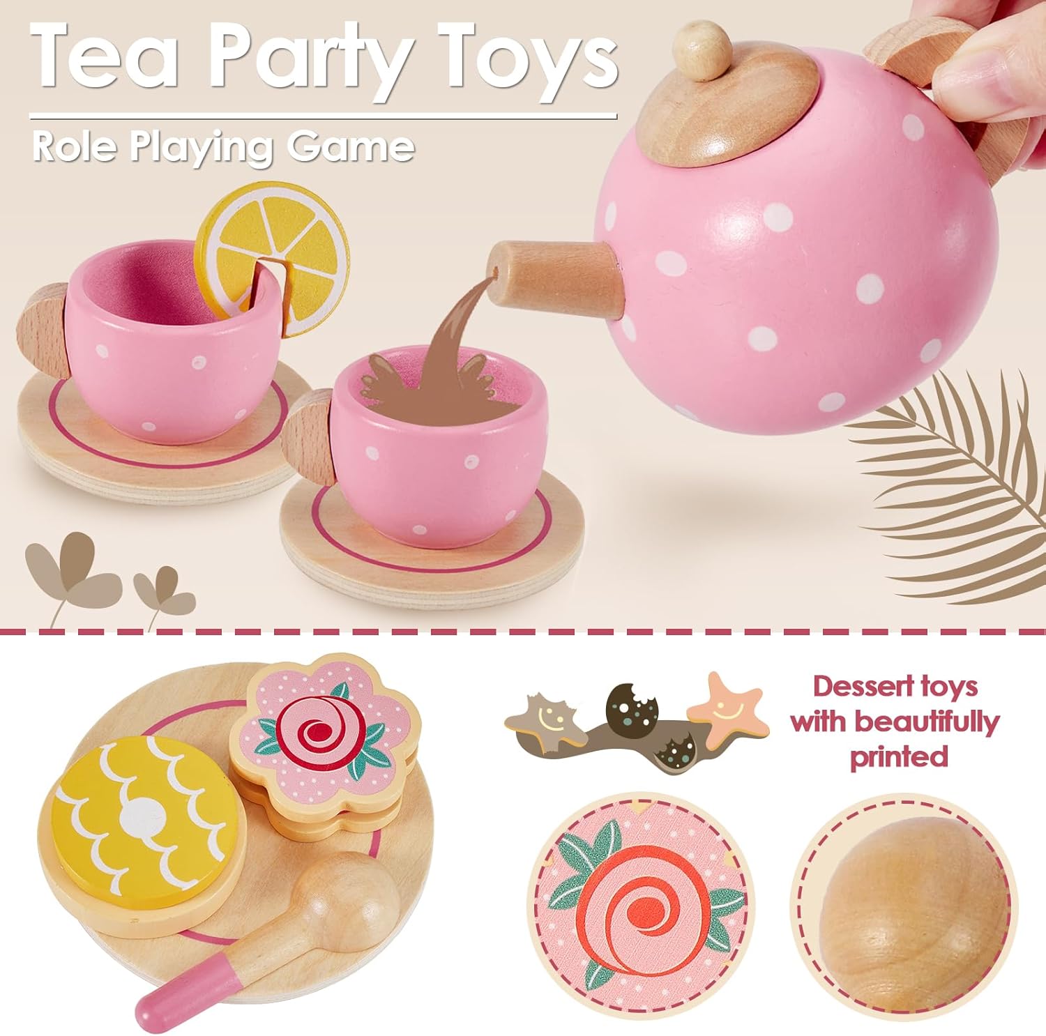Thumbnail 2 de AOLEVA Wooden Afternoon Tea Set for Toddlers