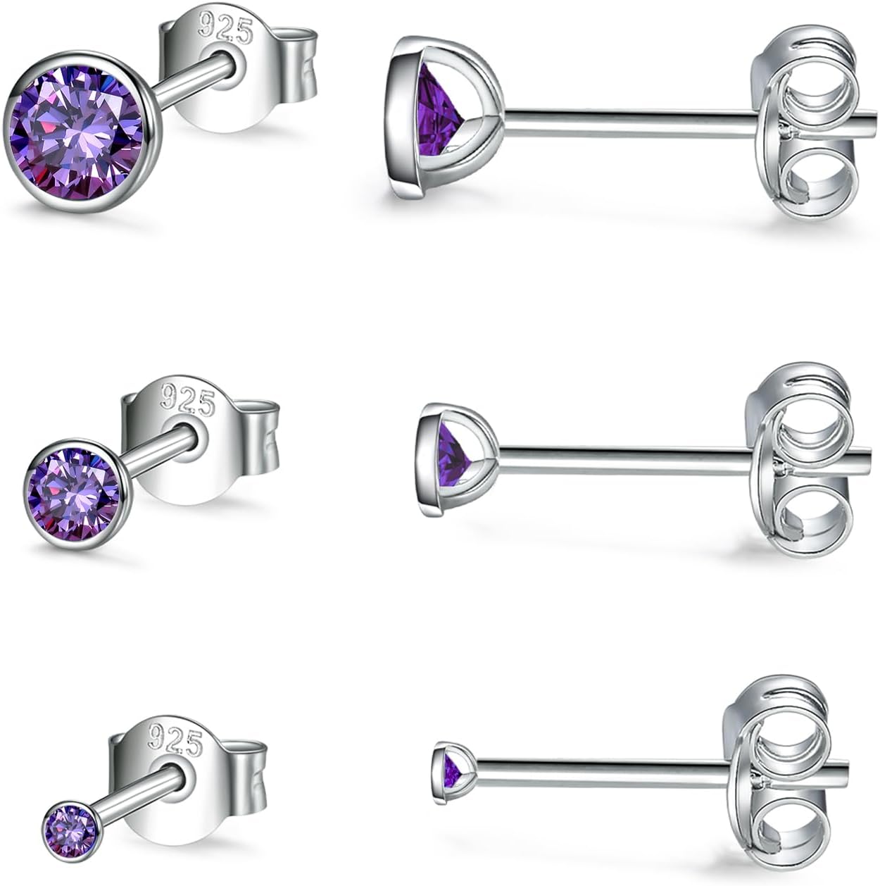 Thumbnail 6 de Damen Ohrstecker Silber 925 3 Paar 2/3/4 mm