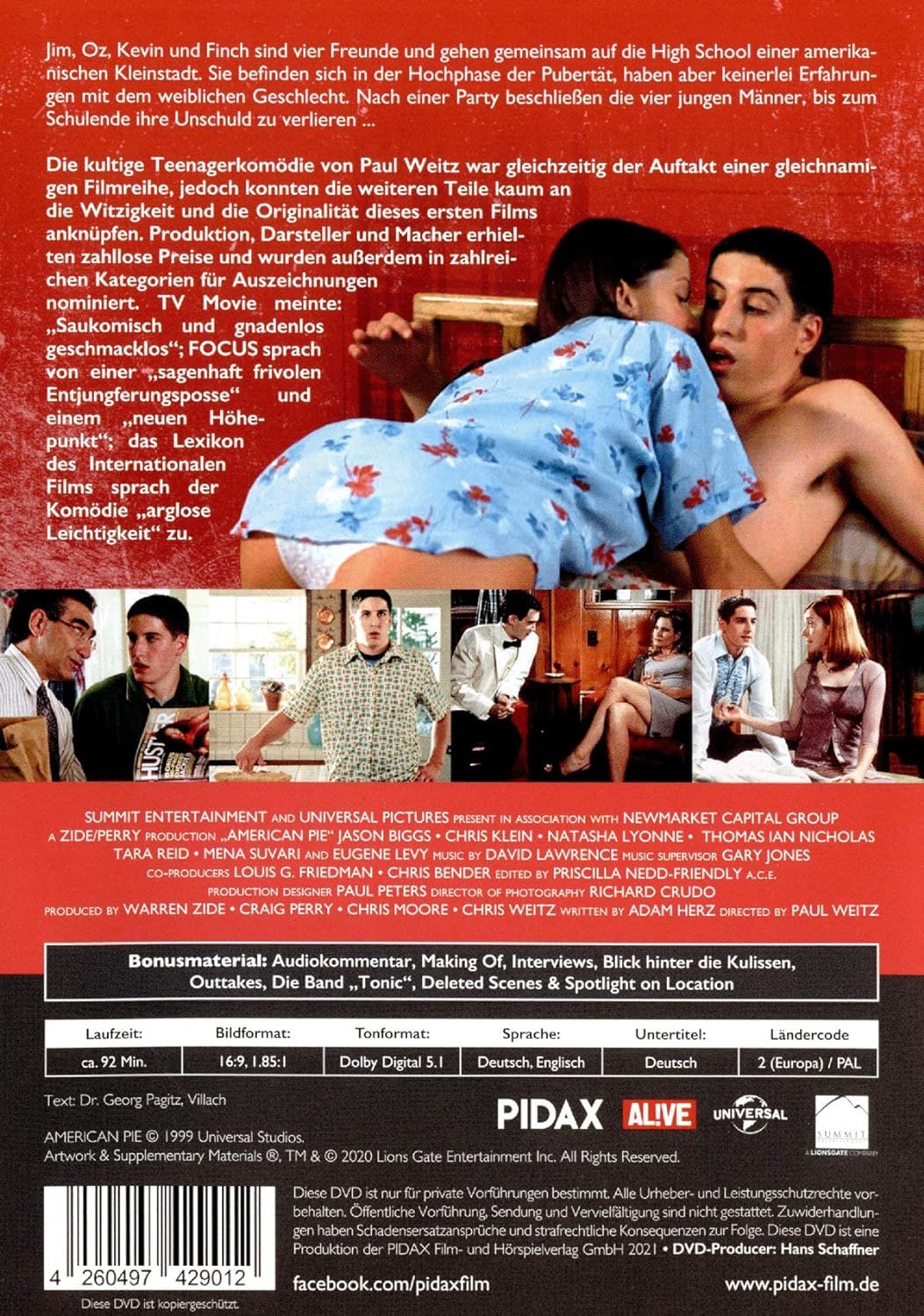 Detalle 2 de WME Home Entertainment: American Pie – Wie ein heißer Apfelkuchen (Pidax Film-Klassiker) mit Bonusmaterial