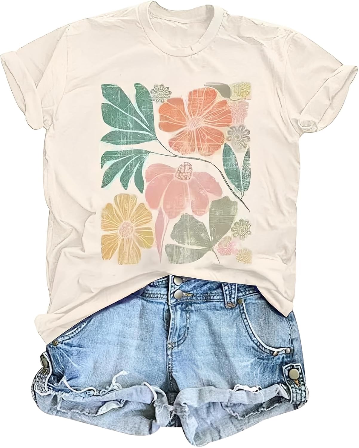 Detalle de Cuptacc Damen T-Shirt Sommer Basic mit Rundhals, Kurzarm – einfarbiges Casual Oberteil