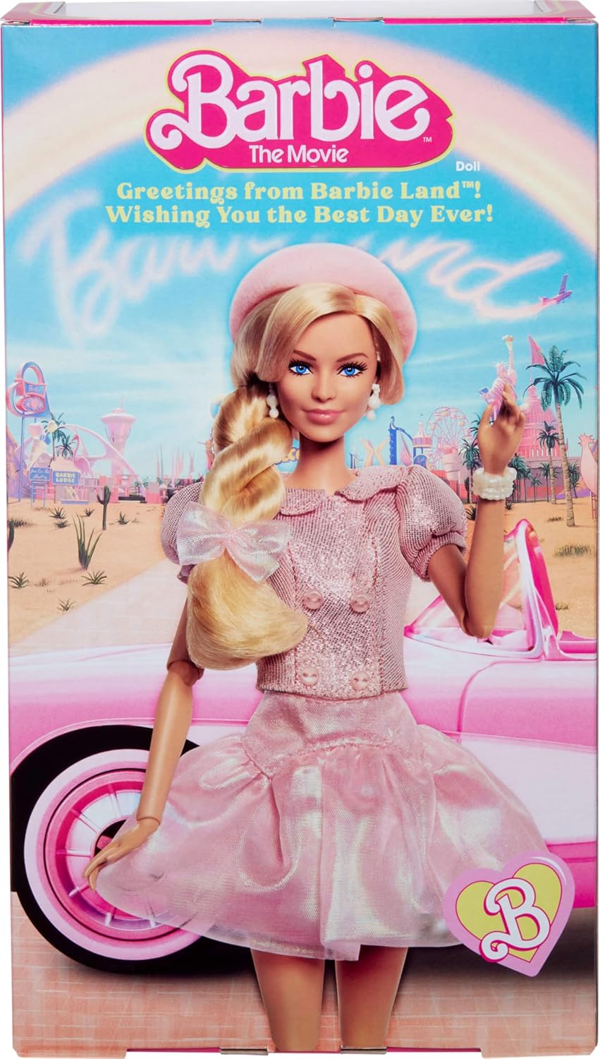 Thumbnail 5 de Barbie The Movie Margot Robbie – Bambola da collezione JBJ53 con camicetta e gonna rosa, capelli acconciati e gioielli coordinati