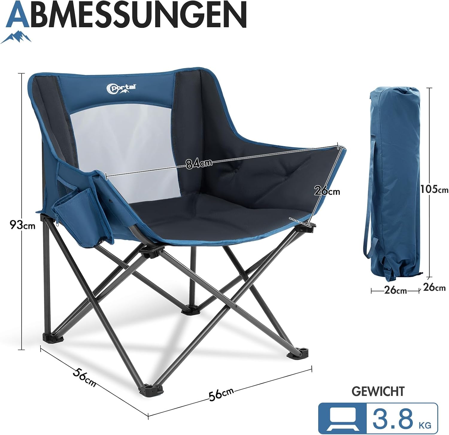 Thumbnail 2 de Portal Campingstuhl Faltbar Klappstuhl Camping Klappbar – XXL mit Armlehnen, 150 kg belastbar