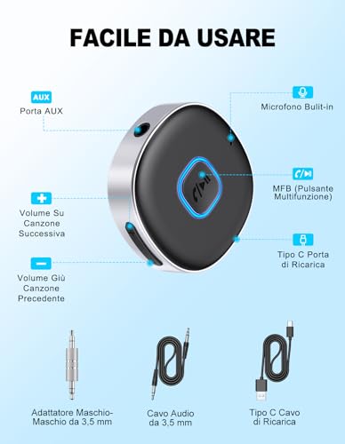Thumbnail 4 de Mohard Ricevitore Bluetooth 5.3, Mini Aux Auto con Jack 3.5mm – Versatilità senza fili per auto e casa