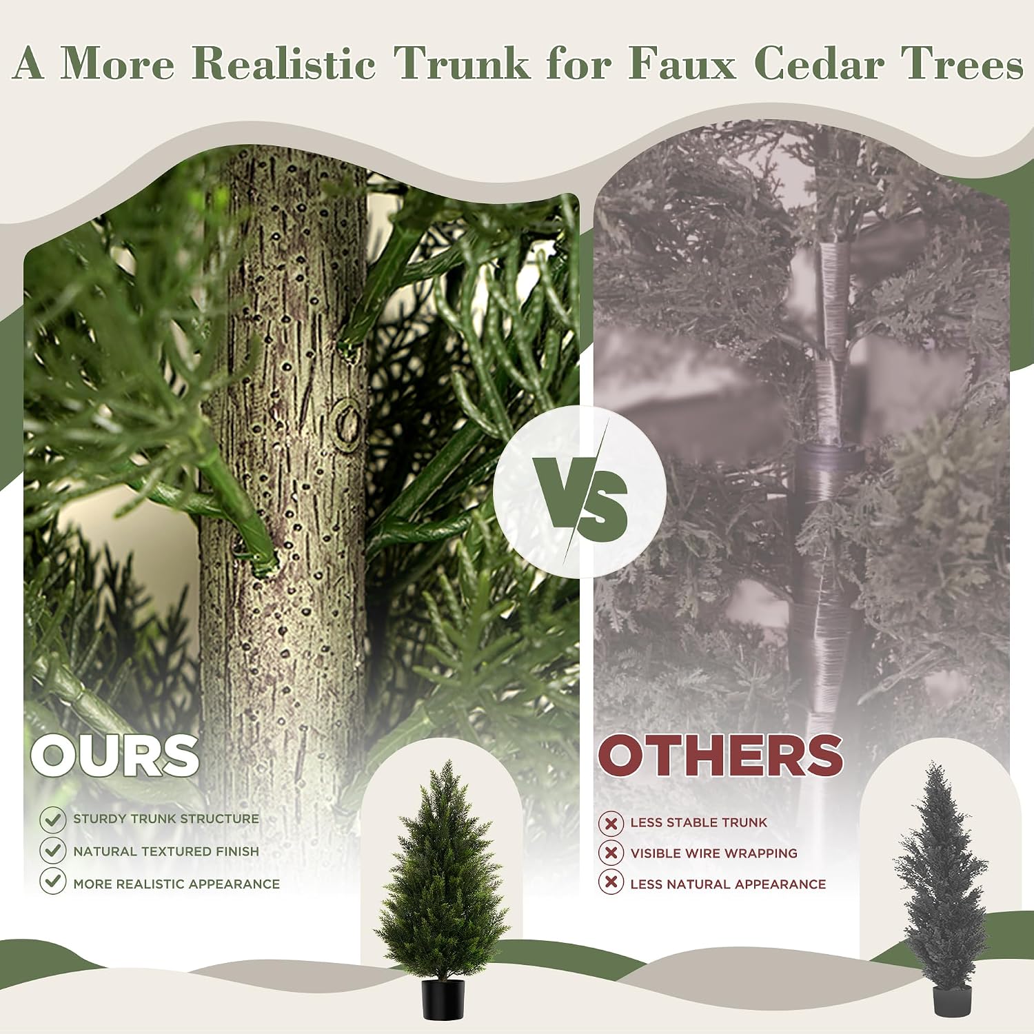 Thumbnail 4 de Vitalismo NOHK0011 Artificial Cedar Topiary Trees, 3 ft Set of 2, UV-Resistant PE