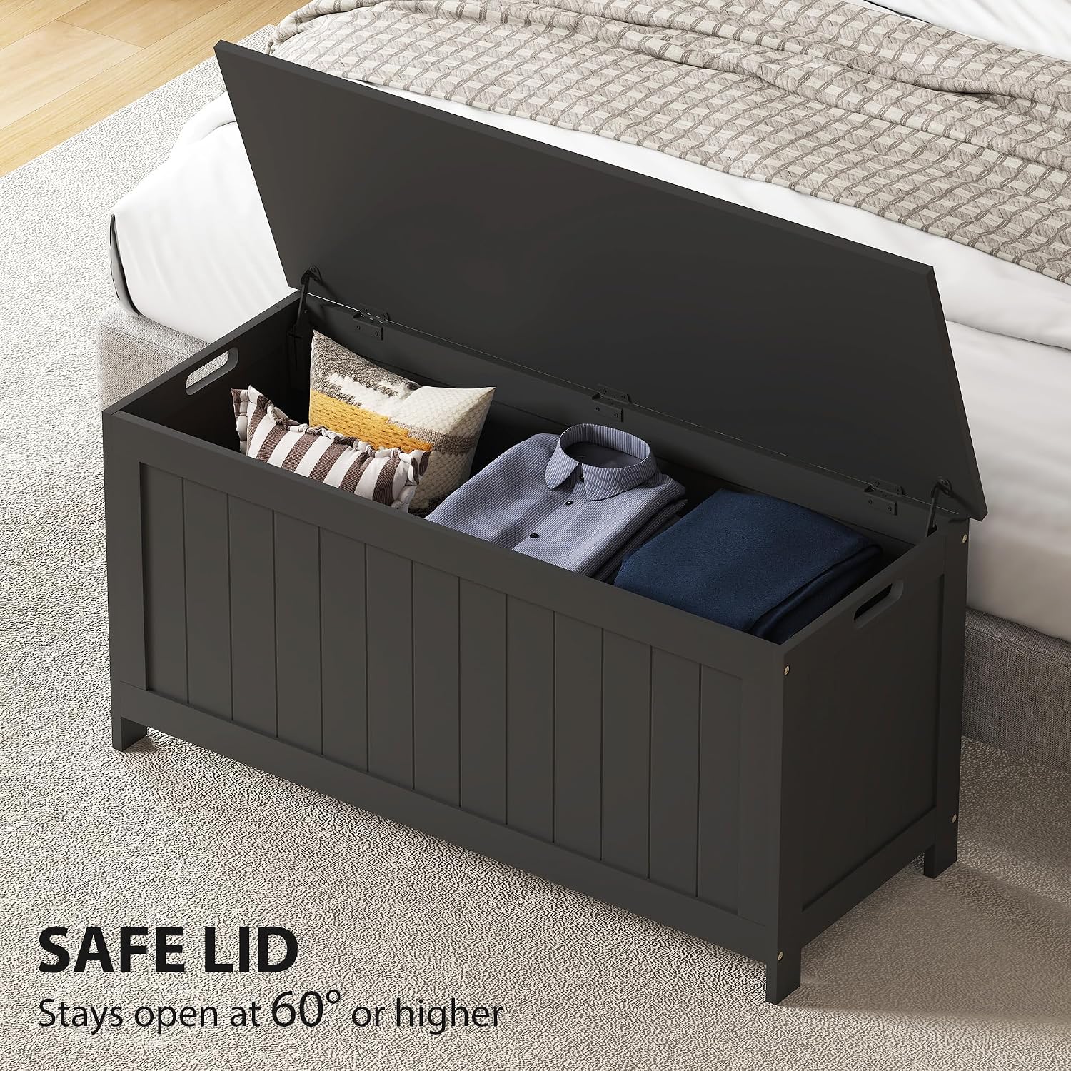 Thumbnail 3 de HOMCOM 838-444V82BK Storage Bench, Black, with 2 Safety Hinges