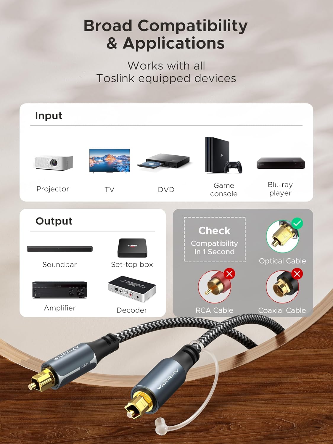 Thumbnail 4 de WARRKY 6ft Optical Audio Cable for TV