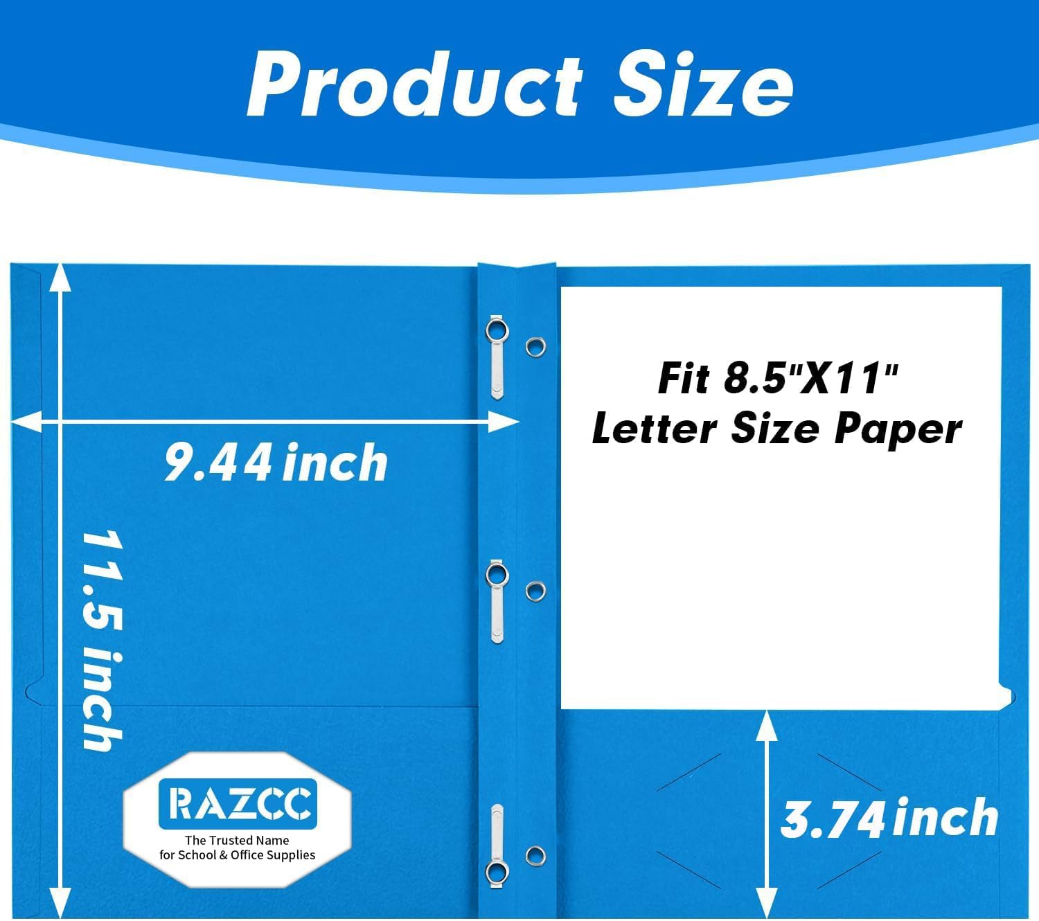 Detalle 2 de RAZCC Pocket Folders with Prongs-Light, 100-Pack Letter-Size Paper Folders