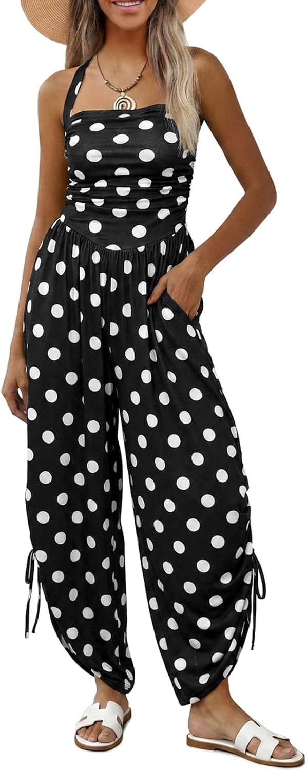 Thumbnail 6 de Fisoew Women's Casual Jumpsuits: Summer Halter Wide-Leg Overalls with Side-Cinch