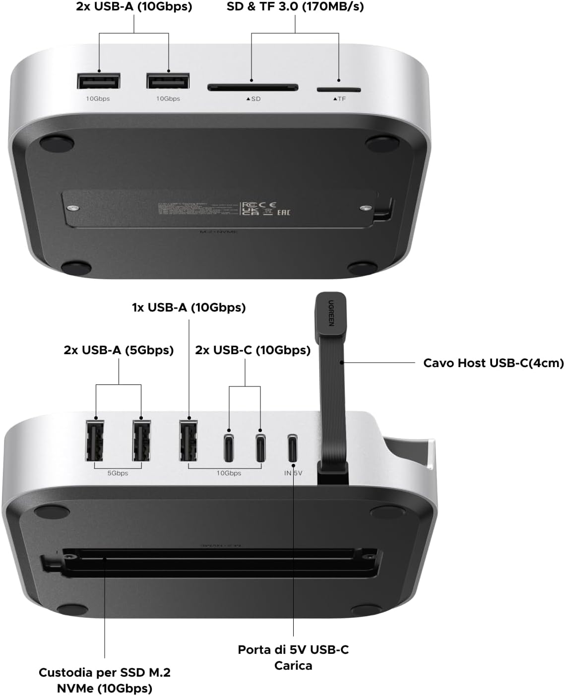 Thumbnail 1 de UGREEN Docking Station 10 in 1 per Mac mini M4/M4 Pro con hub USB-C, slot M.2 NVMe e lettore SD/TF