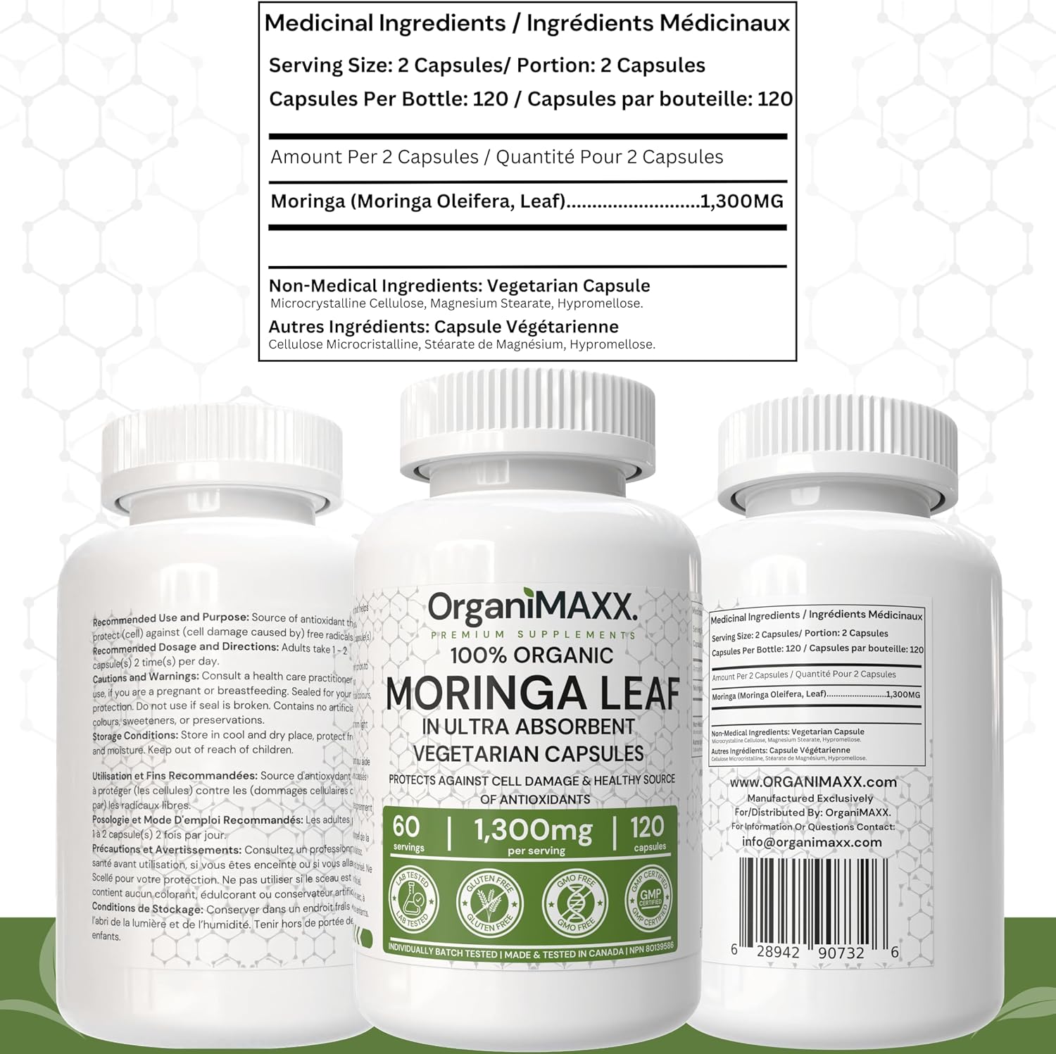 Thumbnail 6 de OrganiMAXX 1,300 mg Organic Moringa Capsules, 120 Count, Vegan