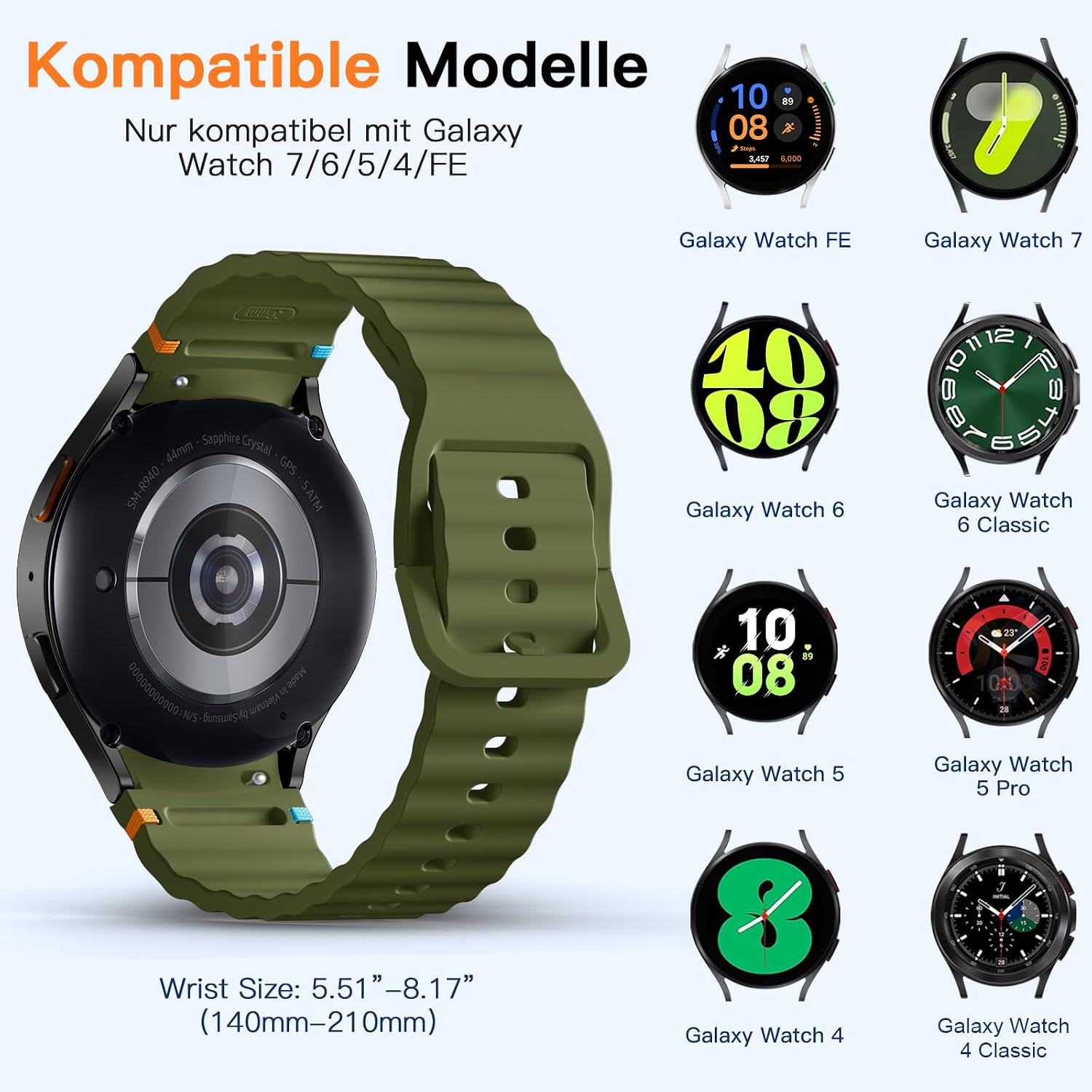 Detalle 2 de Mastten 4er-Set Silikon-Armbänder für Samsung Galaxy Watch 7/6/5/4 & Classic (No-Gap), 40/44 mm
