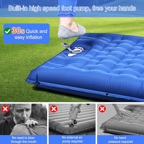 Detalle de BIAOQINBO Verbessertes Outdoor-Luftmatratze Blau – 13 cm Dicke, integriertes Kissen, Fußpumpe, 260 kg Belastbarkeit