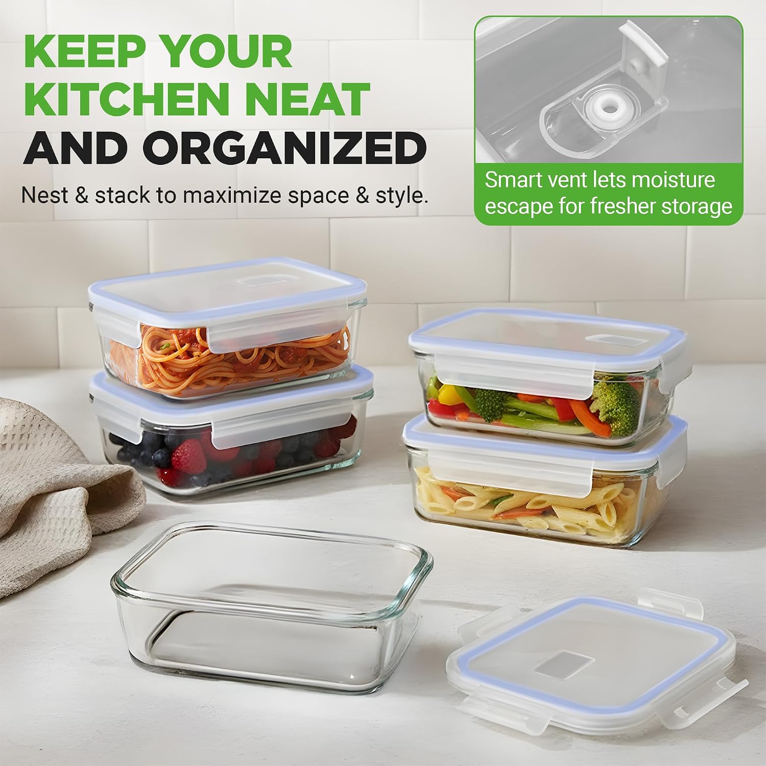 Thumbnail 4 de Nutrichef 1L Borosilicate Glass Food Containers with Lids (5 Pack) – Leakproof, Freezer to Oven Safe