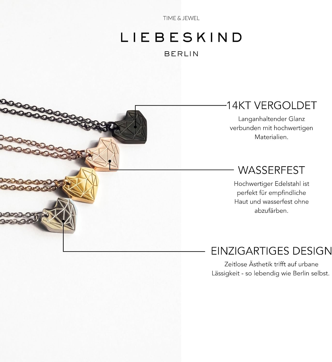 Detalle de LIEBESKIND BERLIN Herz-Armband für Damen aus Edelstahl – mit Herzanhänger
