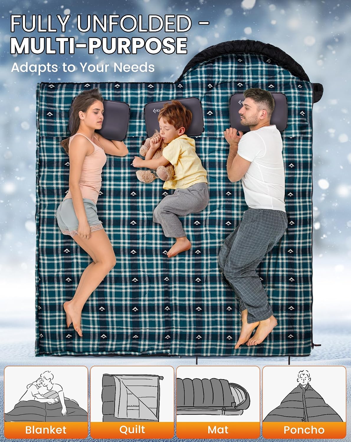 Detalle 2 de KingCamp flannel cotton winter sleeping bag (extra large) – comfort 4°C, limit 0°C, extreme -15°C, 3–4 seasons