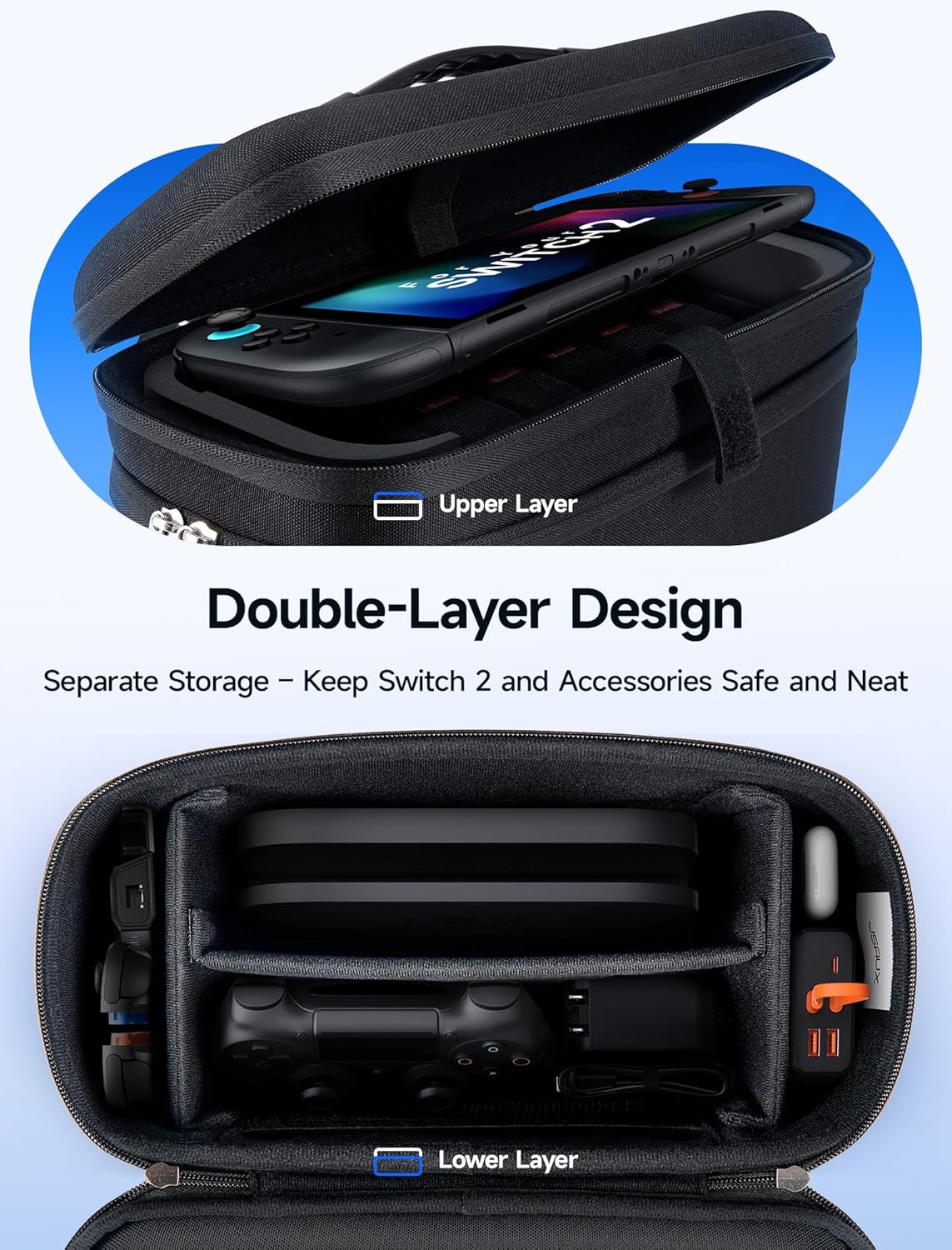 Thumbnail 2 de JSAUX All-in-One Tasche für Nintendo Switch 2 – Reiseaufbewahrung für Konsole, Dock, Controller & Zubehör (Schwarz)