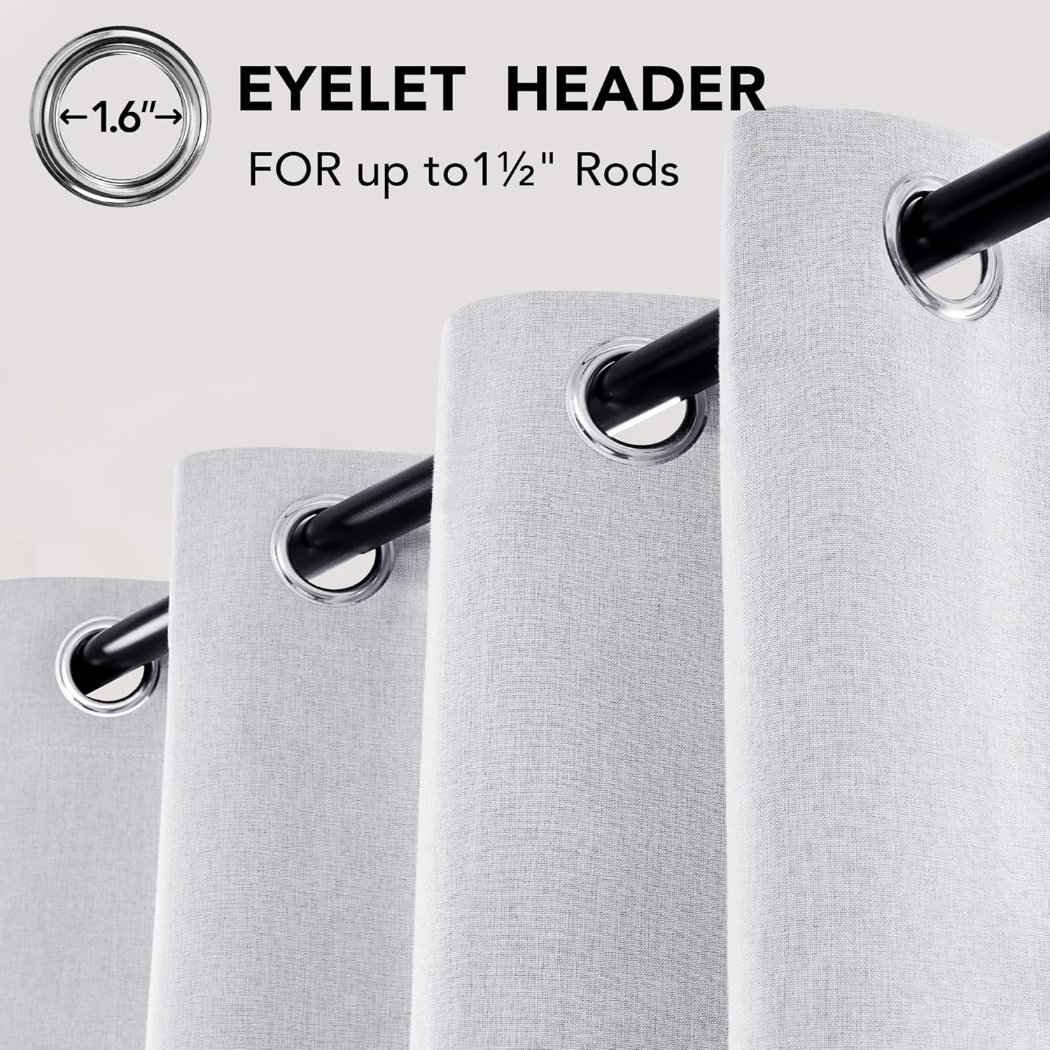 Thumbnail 5 de Deconovo Total Blackout Curtains Long Faux Linen – Grey, W52 x L95 Inch (One Pair)