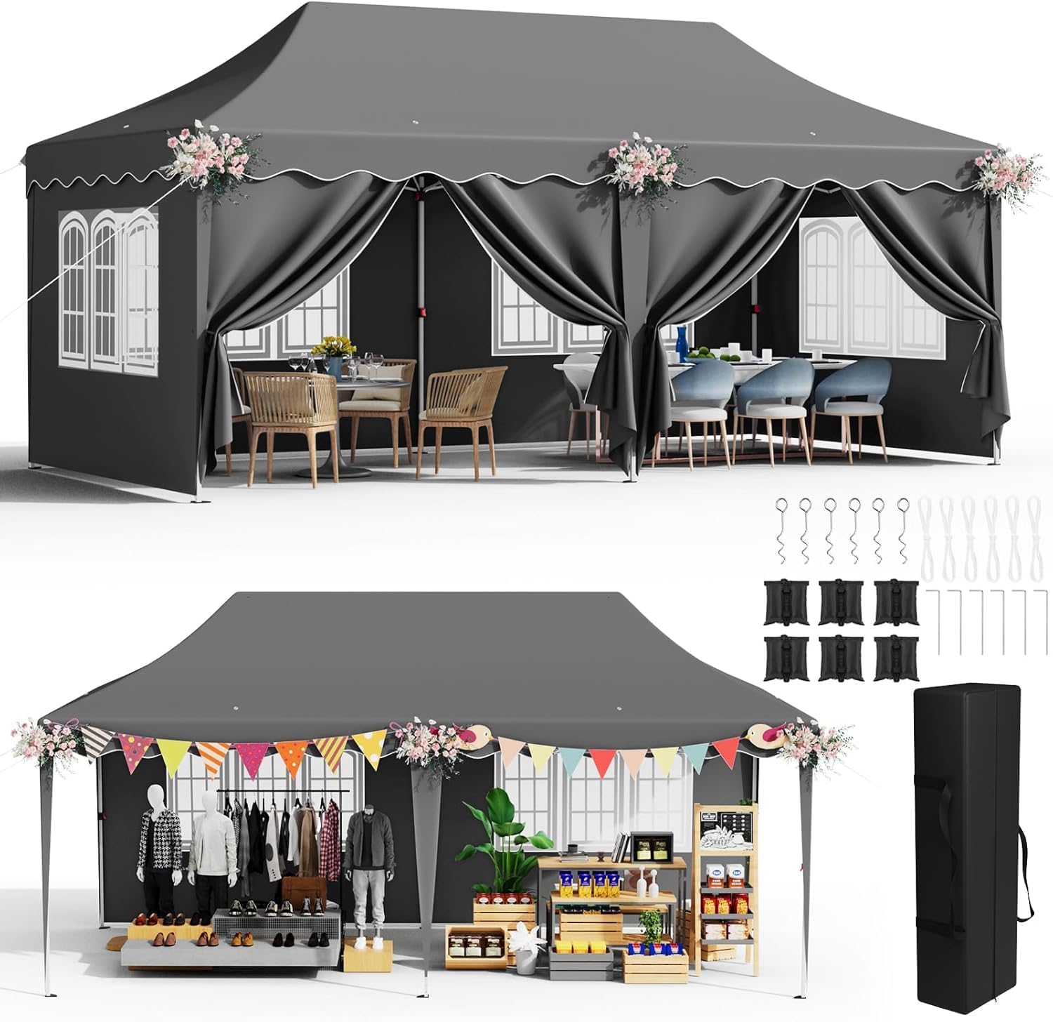 Detalle de LIFERUN PAV-002 hopfällbar paviljong 3 x 6 m med UV-skydd 50+