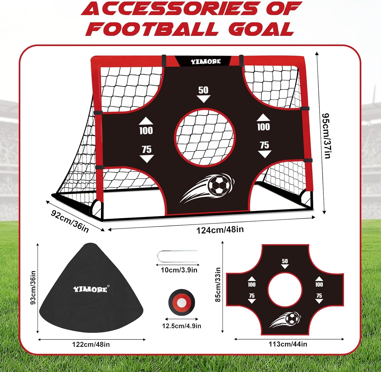 Detalle 2 de Yimore Porta Calcio Bambini 3 in 1 pieghevole con borsa 120×90×90 cm