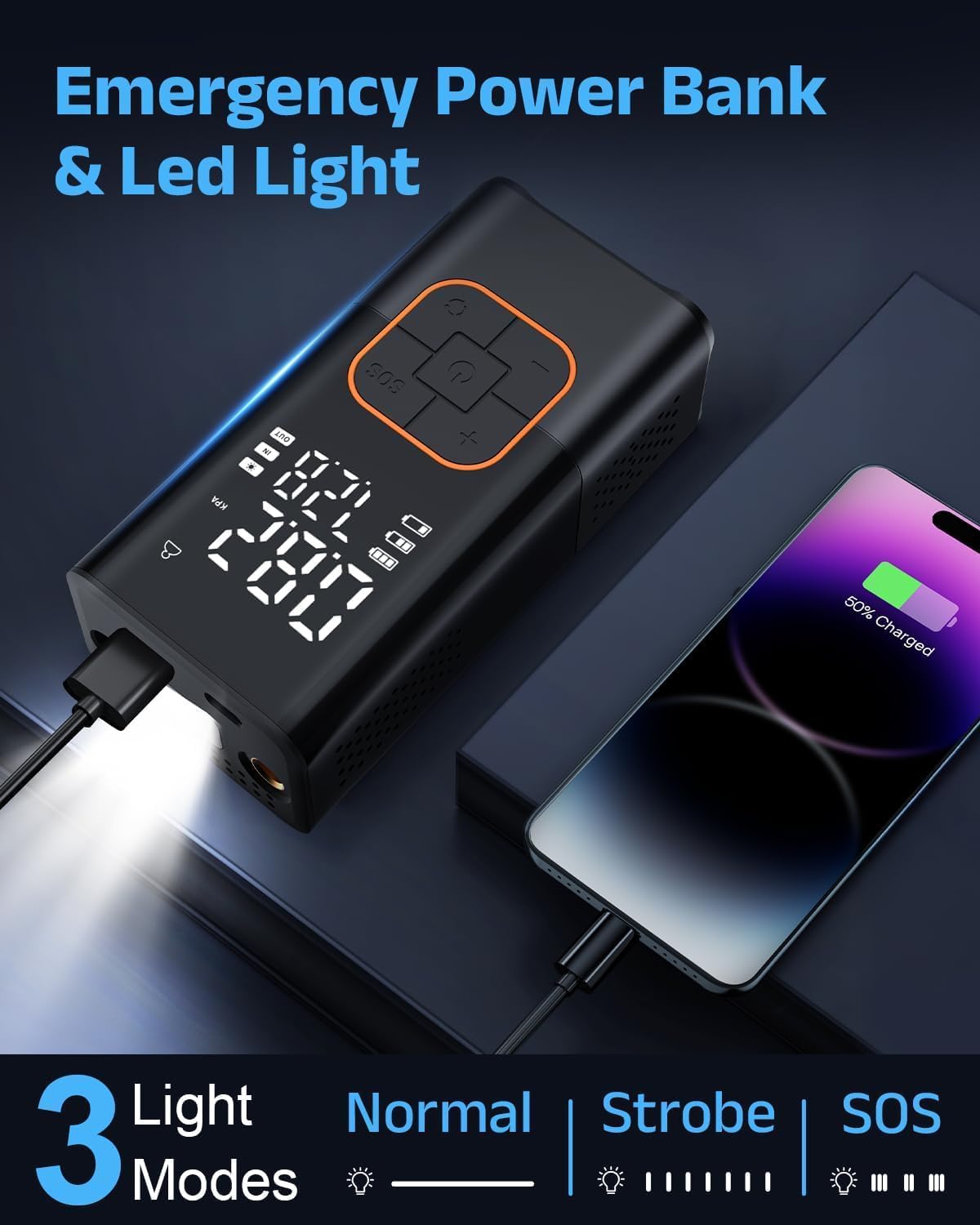 Thumbnail 6 de Elektrische Luftpumpe kabellos mit digitalem Manometer (150 PSI) – LED-Display, Dualwertanzeige für Auto, Fahrrad, Motorrad & Ball