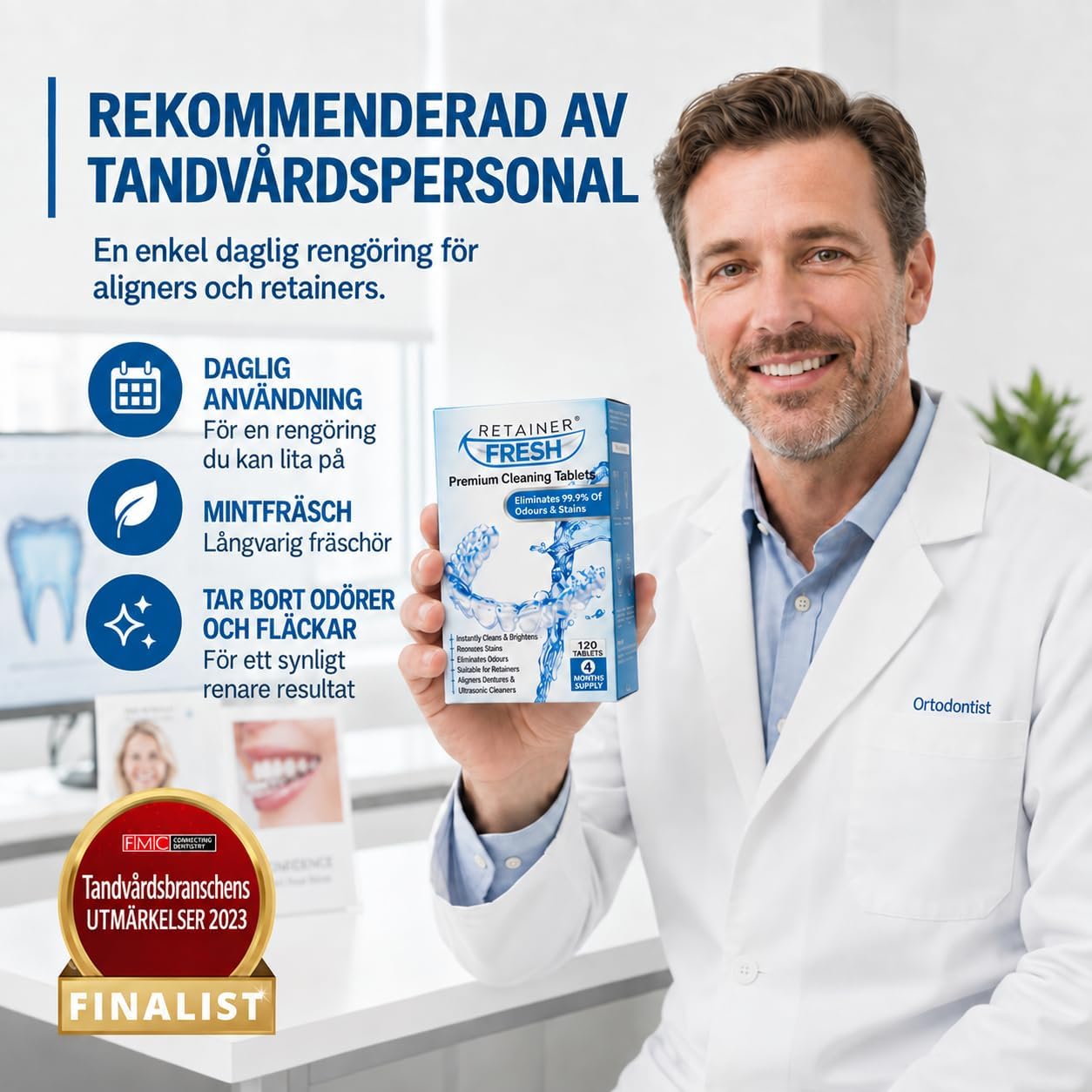 Detalle de Retainer Fresh 120tablets rengöringstabletter för tandskenor, proteser och bettskenor