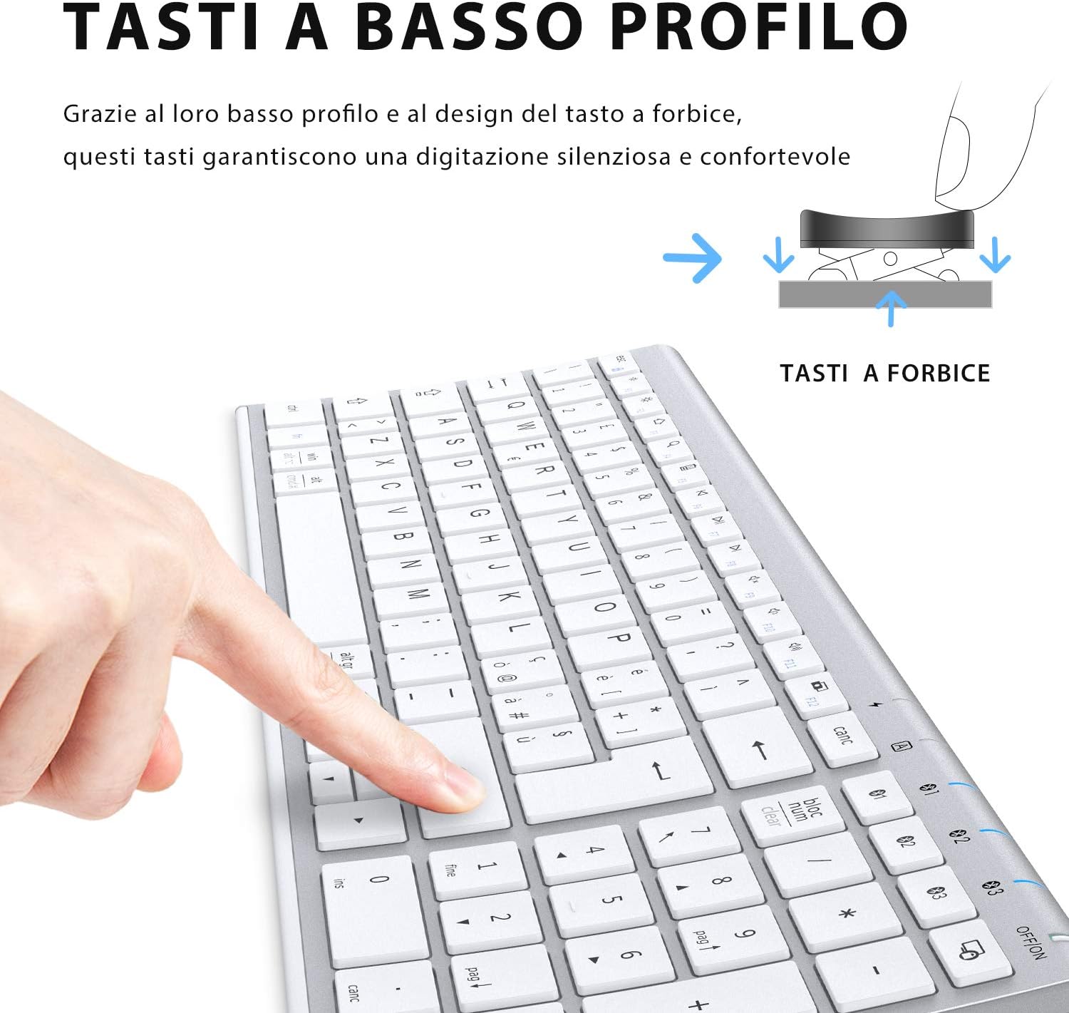 Detalle de iClever Tastiera Bluetooth ricaricabile Multi-Dispositivo con BT 5.1 – Silver