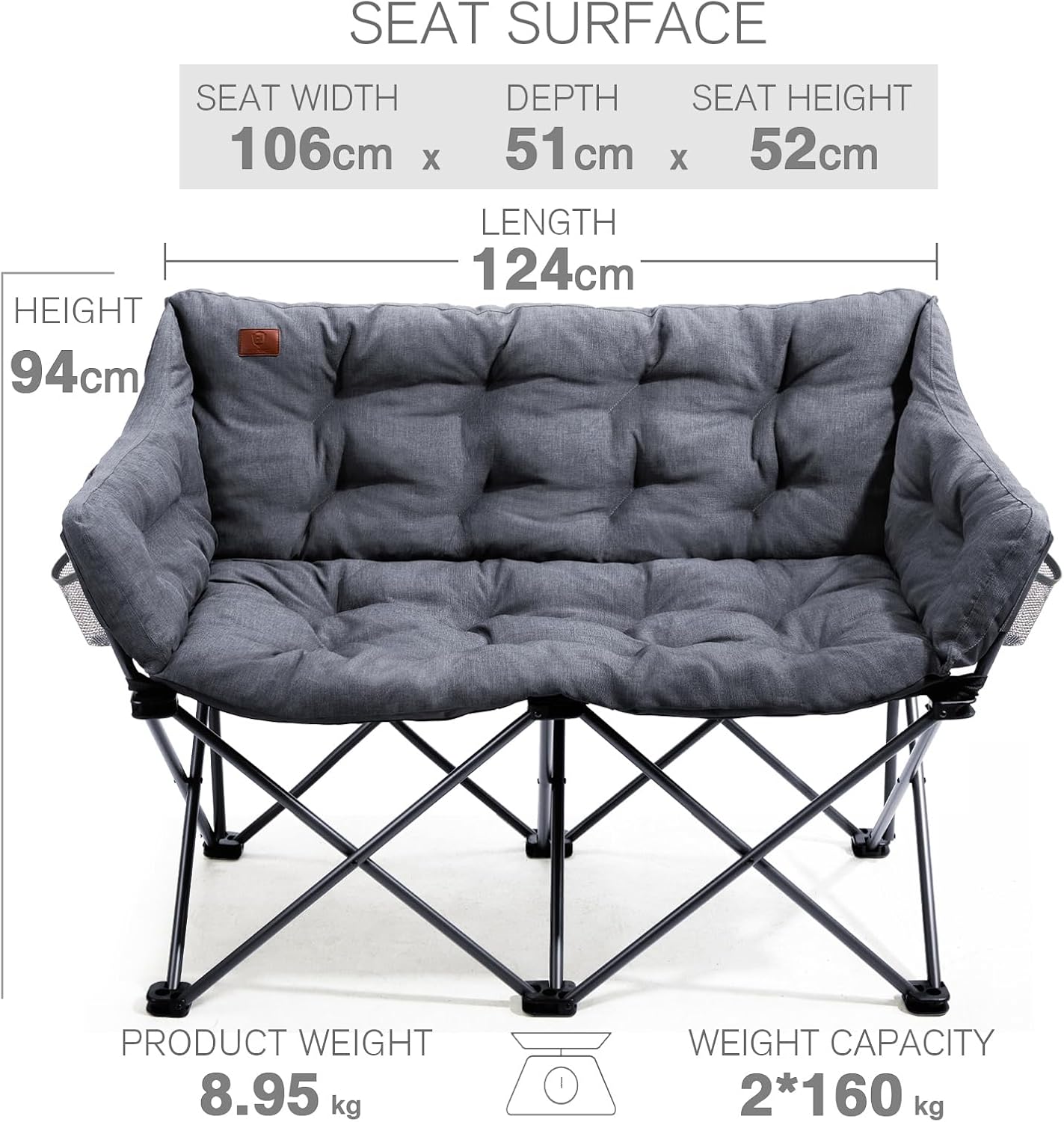 Thumbnail 2 de EVER ADVANCED Double Camping Chair for Adults (6cm padded, 2 seater) in Light Grey