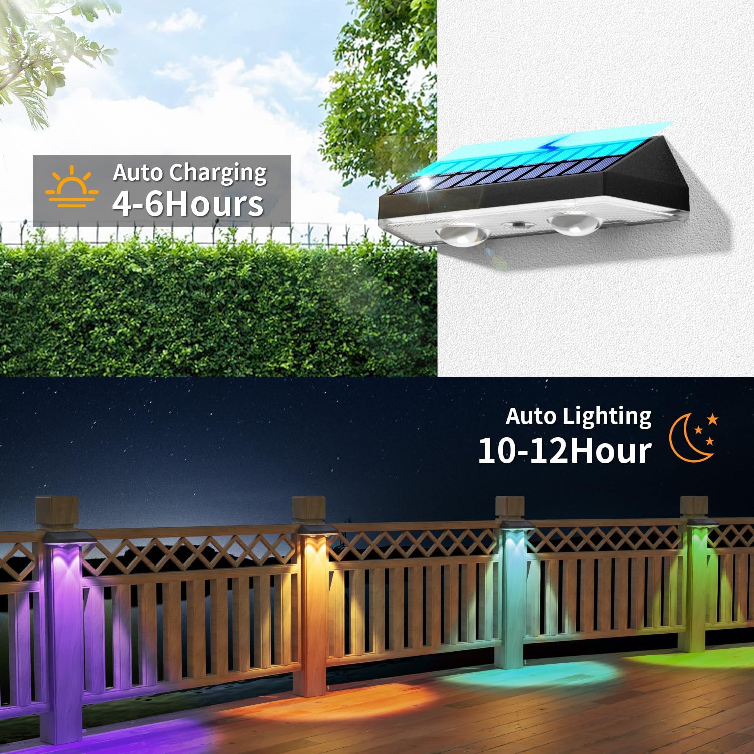 Thumbnail 4 de HAMLITE Solar Fence Lights Outdoor Garden (4-Pack) – RGB LED, 8 Modes, IP65