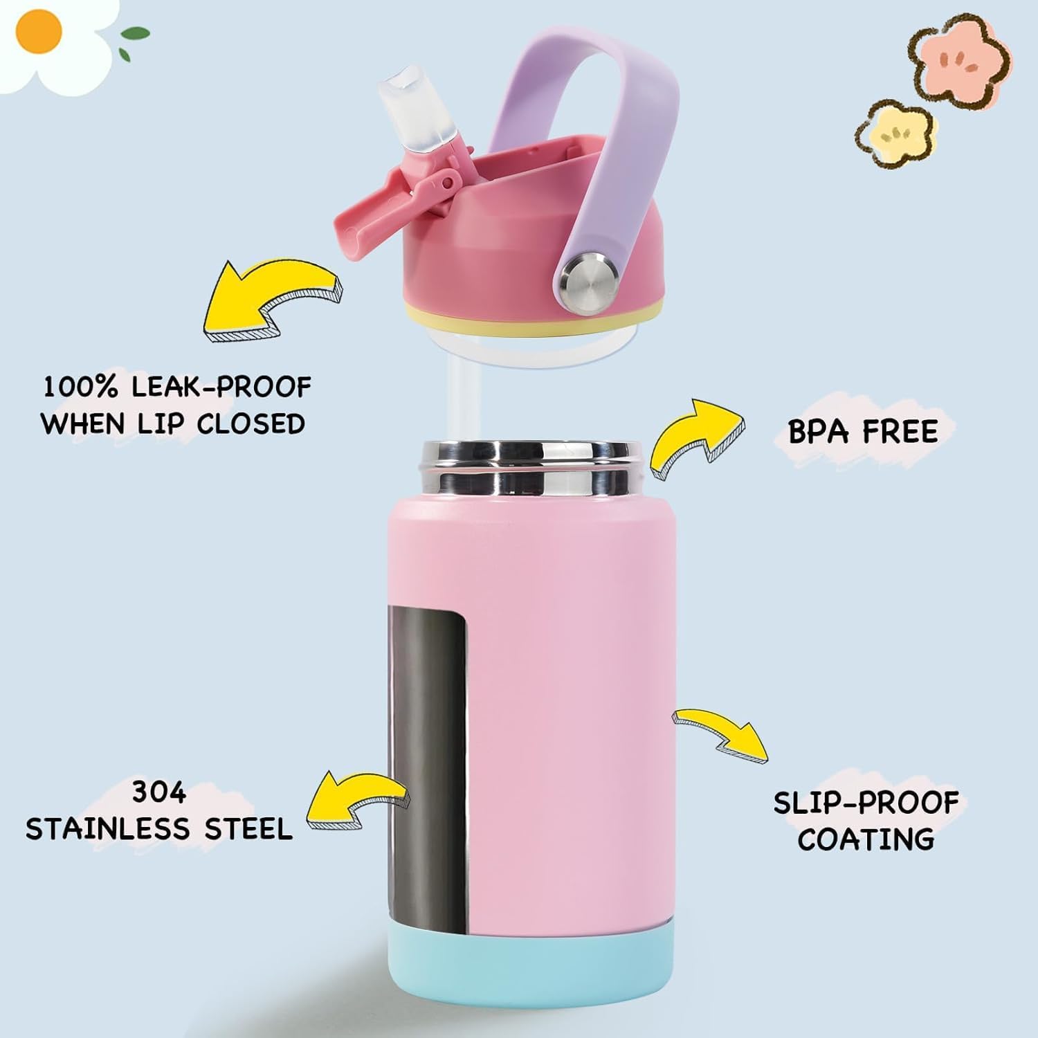 Thumbnail 2 de Fijinhom Kids Water Bottle (360ml) – Stainless Steel Insulated with Straw, Pink
