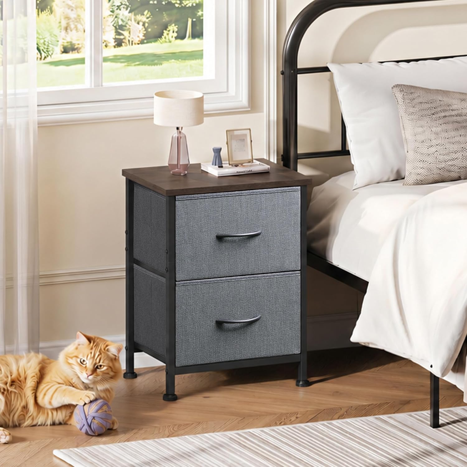 Detalle 2 de WLIVE Nightstand 2-Drawer Bedside Table
