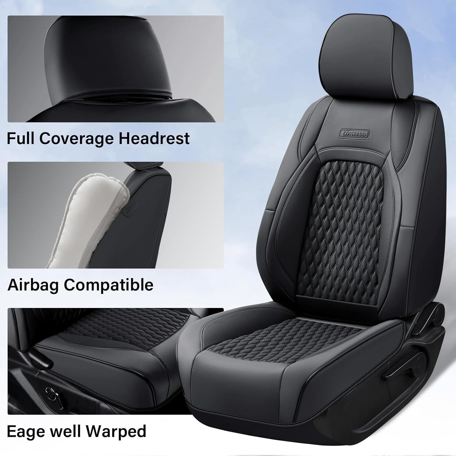 Thumbnail 4 de Coverado Faux Leather Seat Covers for Chevy Silverado & GMC Sierra: Full Front & rear set, 2007-2013, 2019-2026