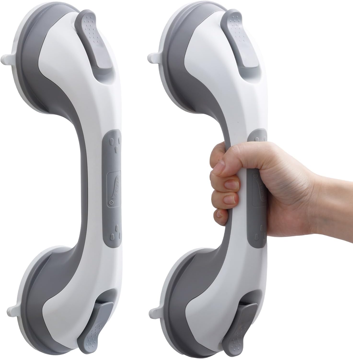 TAILI Shower Grab Bar (2-Pack) — 12 Inch Suction Safety Handles for Bathtubs & Showers, No-Drill, Grey