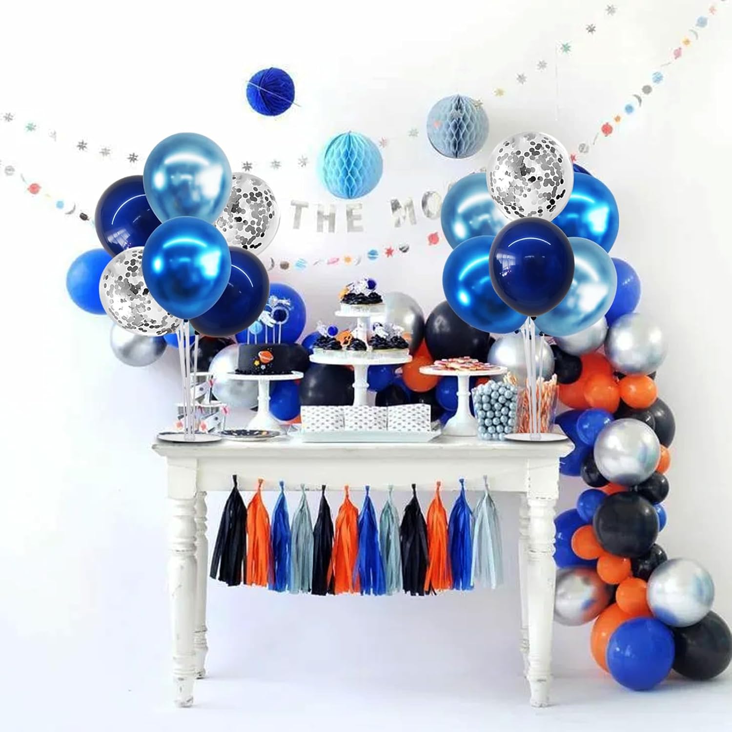 Thumbnail 6 de TONIFUL 4-Set Metallic Blue & Silver Balloon Stand Table Centerpiece Decorations
