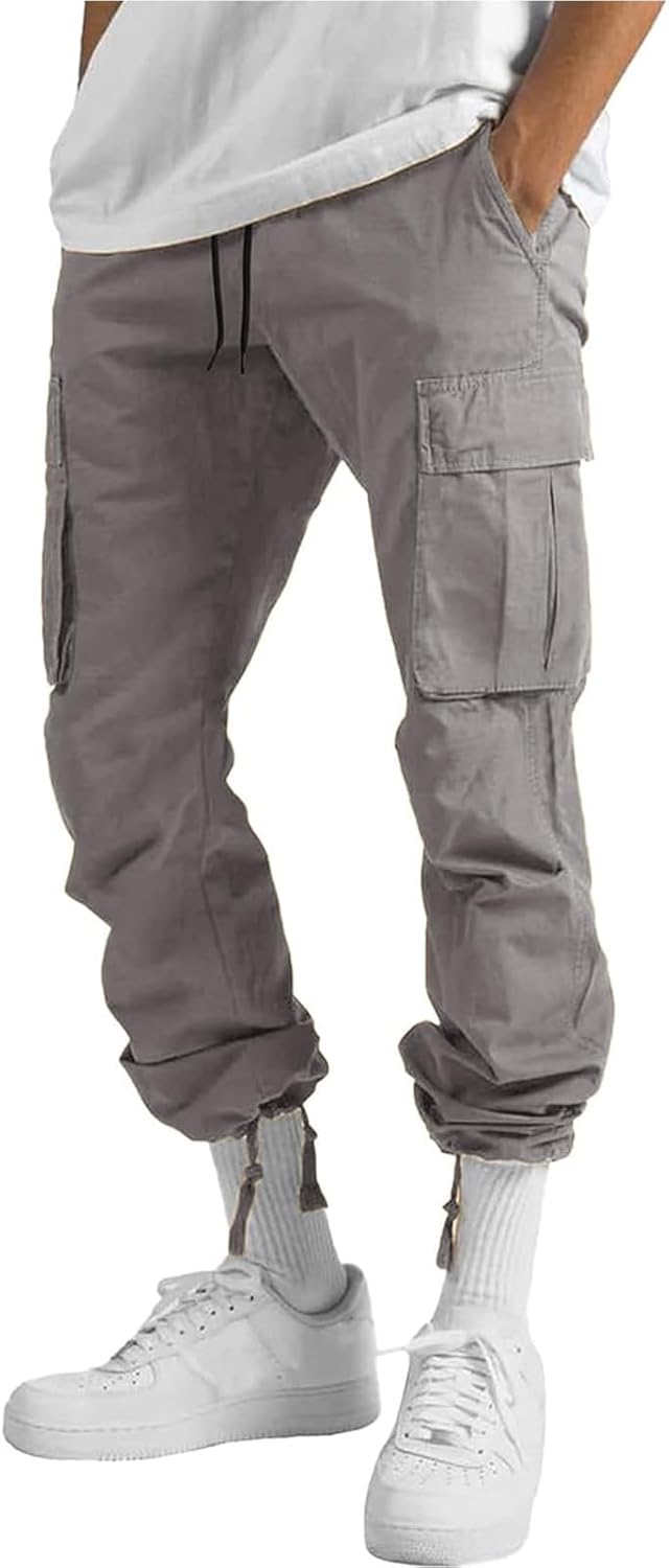 Thumbnail 3 de HUNGSON Mens Cargo Pants Drawstring Casual Hiking Pants – Loose, Comfortable Cargo Trousers