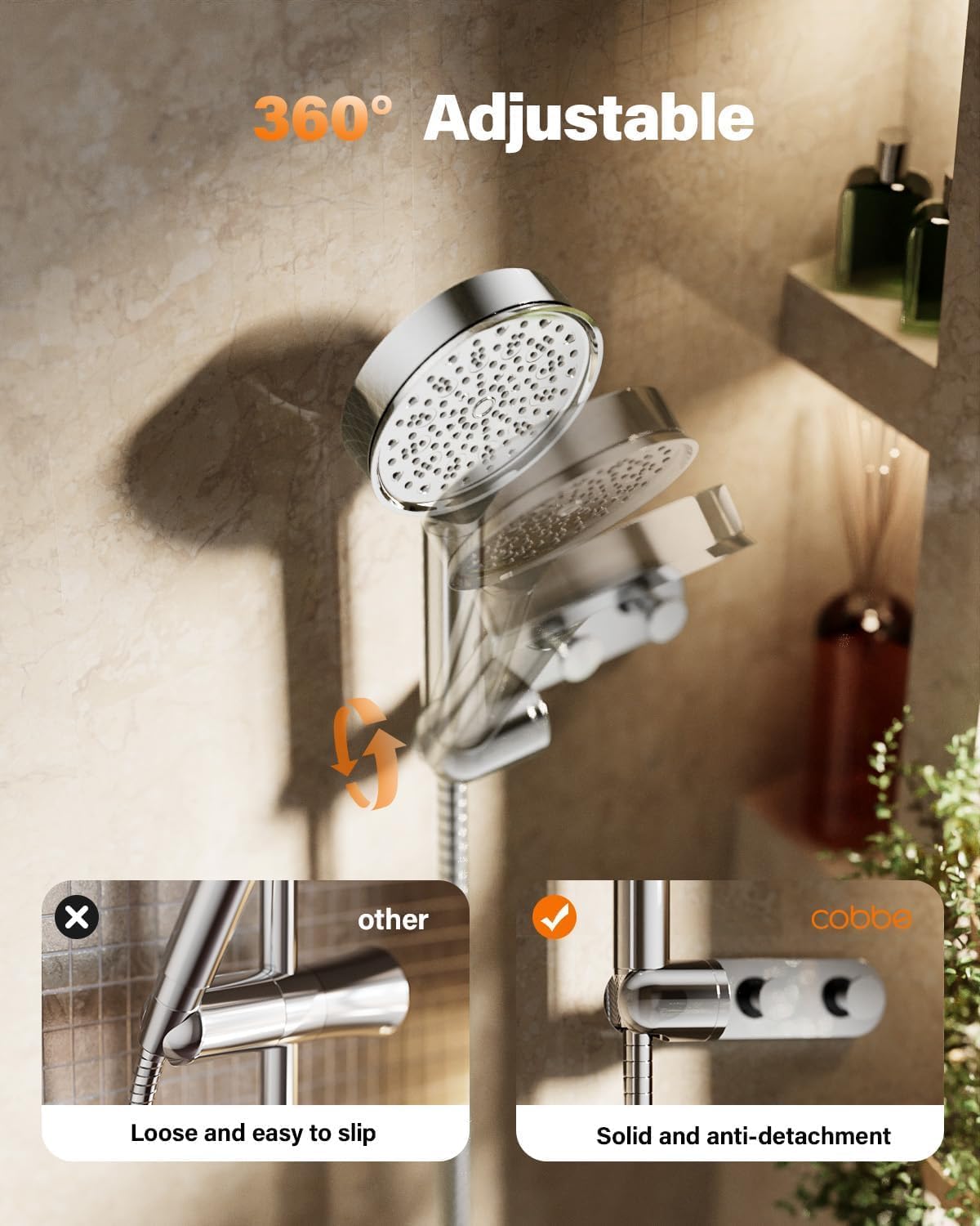 Detalle 2 de Cobbe Shower Head Holder 360° chrome mount
