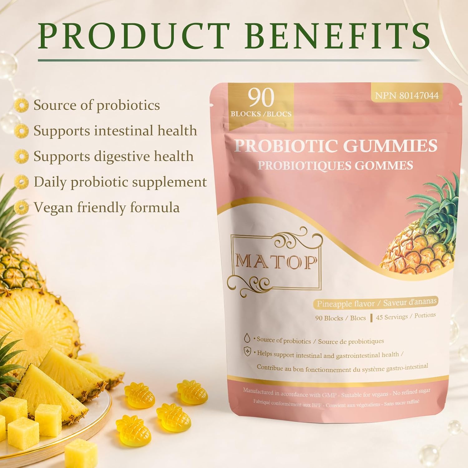 Thumbnail 1 de MATOP Probiotic Gummies for Feminine Balance, Pineapple, 90 Count