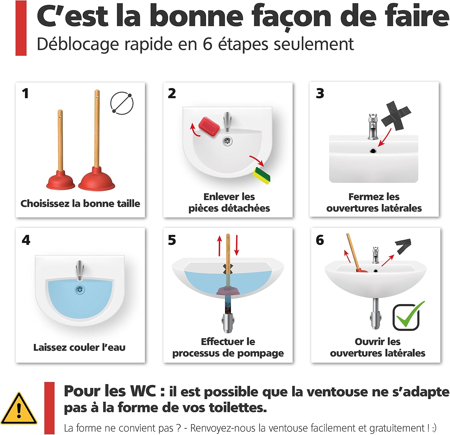Detalle de Nirox lot de 2 déboucheurs à ventouse (pistons 110 et 140 mm) – sans produits chimiques
