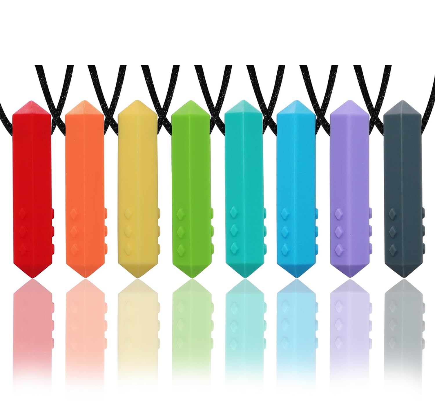 Detalle de Kau-Halsketten für sensorische Kinder – 8er Pack Silikon in Diamant-Form (Chewy) für Jungen & Mädchen