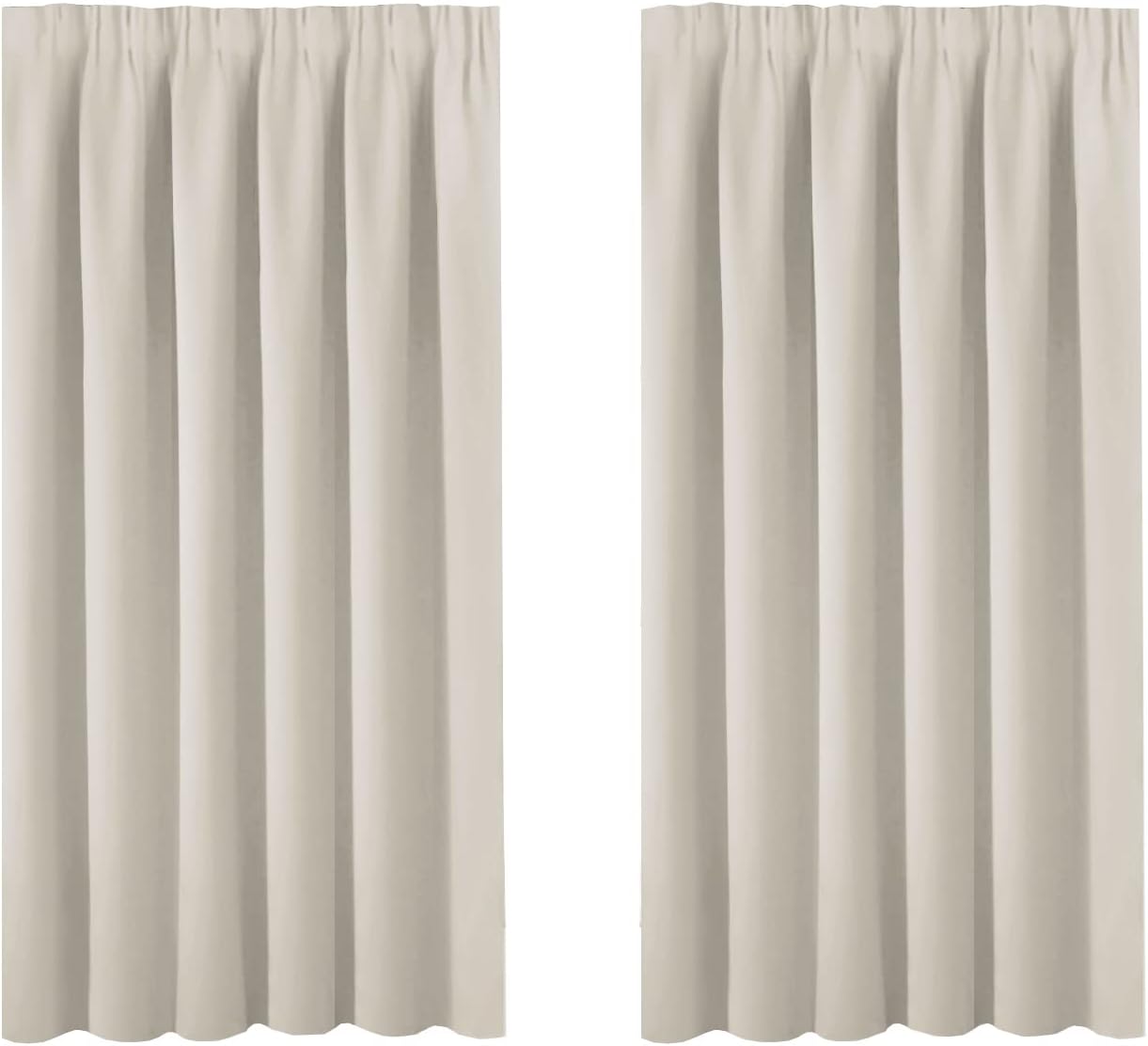 Detalle de BellaHills Kids Pencil Pleat Curtain Panels (2 Panels) – Room Darkening, Light Beige, 46 x 54 Inch