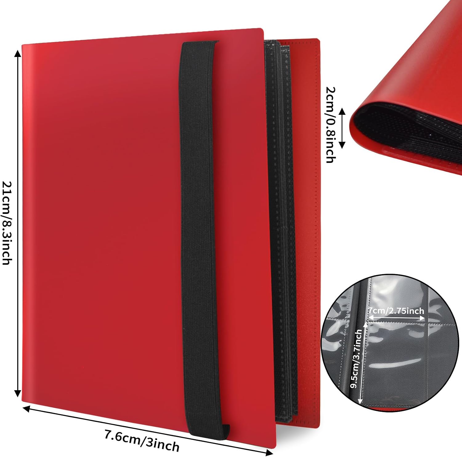 Detalle 2 de JUSONEY JML-CB05-Red kaartenalbum voor 648 kaarten, rood met elastiek