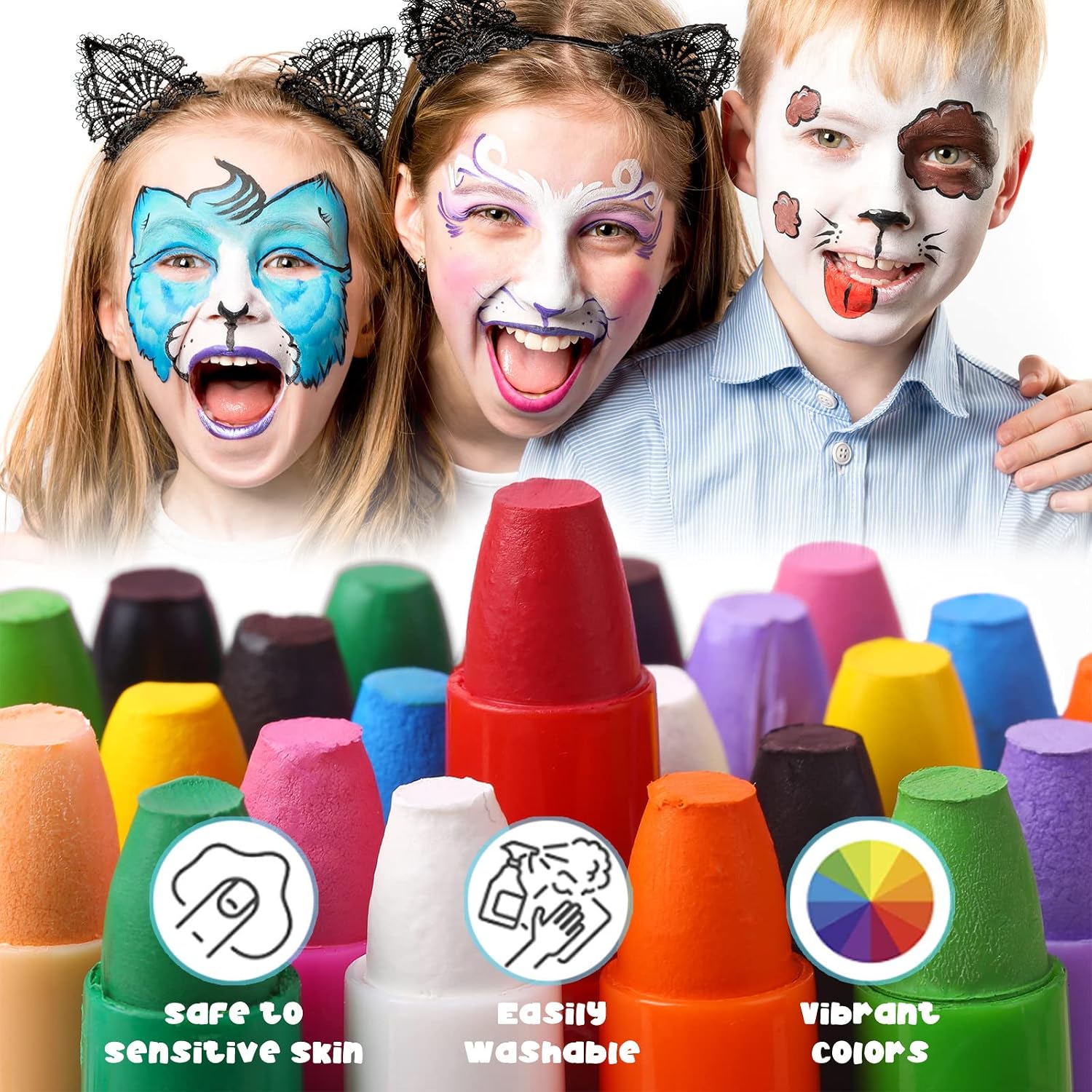 Detalle de BOBISUKA STBS013 Face and Body Paint Sticks, 12 Water-Based Colours